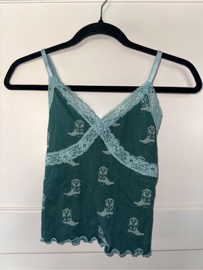 Free People Teal Lace-Trimmed Tank Top